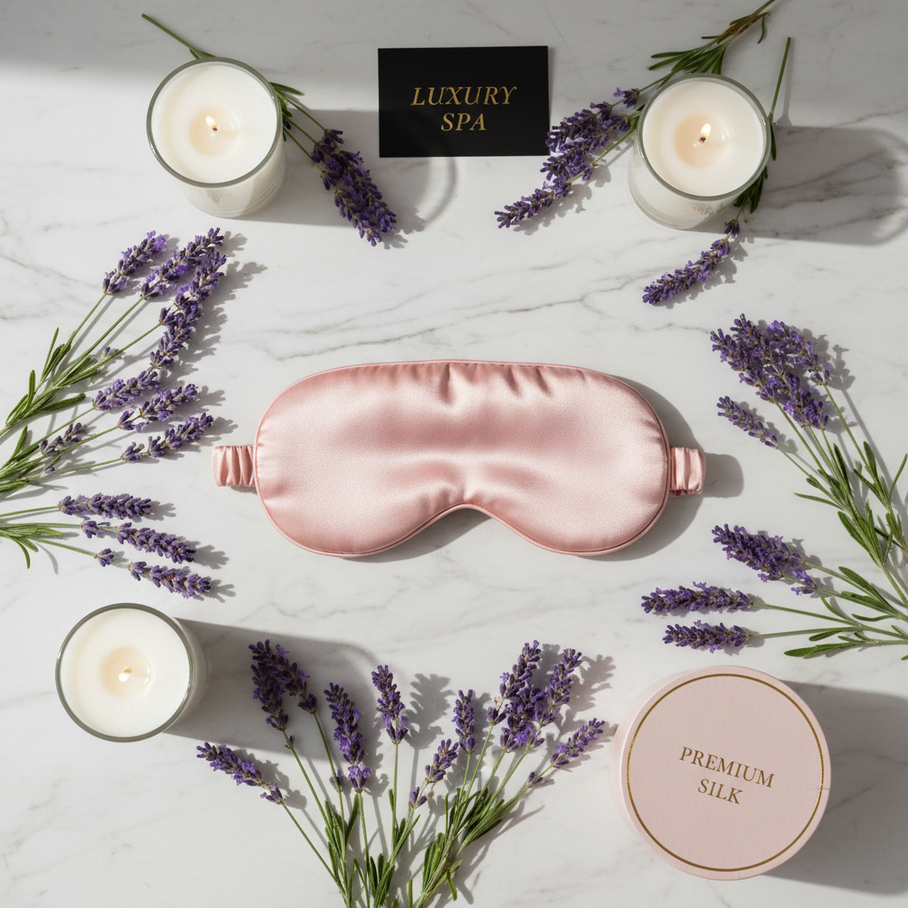 Silk sleep mask flat lay