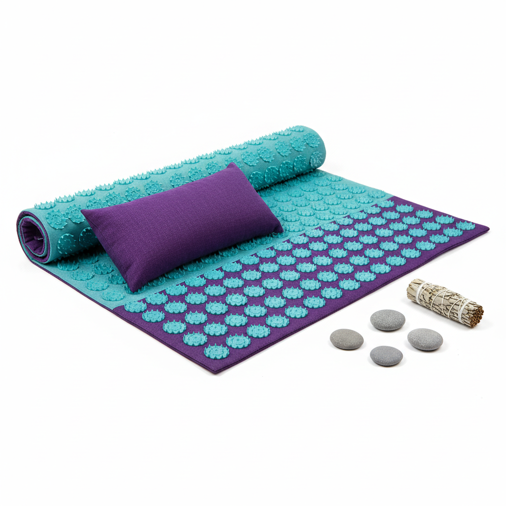 Acupressure mat and pillow set white background