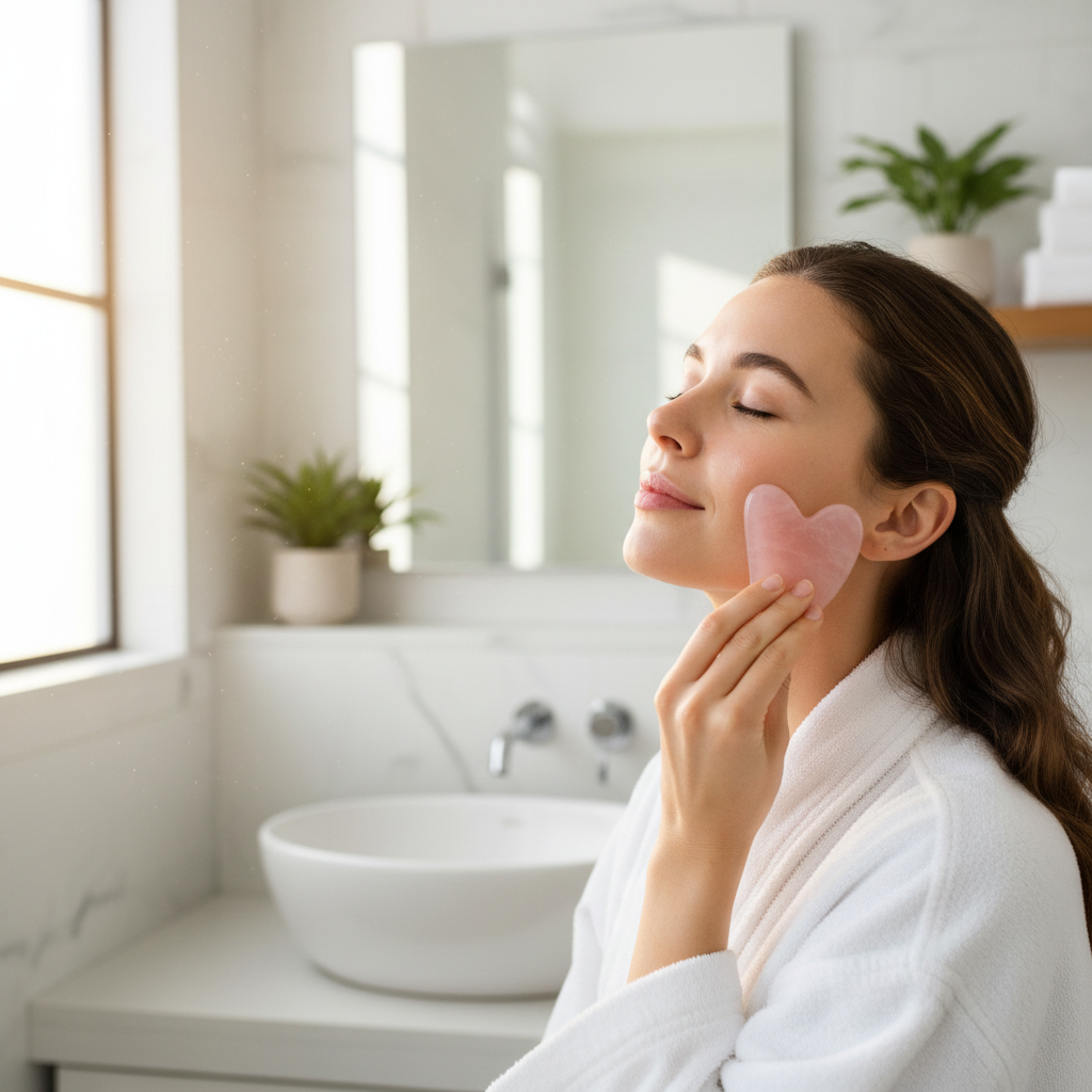 Woman using gua sha